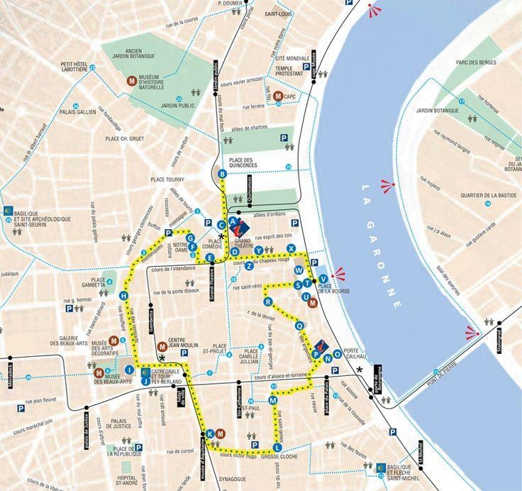 peta dari Bordeaux walking tour